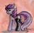 Size: 520x500 | Tagged: suggestive, artist:anasty, derpibooru import, twilight sparkle, pony, unicorn, black eyeshadow, clothes, collar, eyeshadow, female, gray eyes, image, jpeg, latex, latex stockings, looking at you, looking back, looking back at you, makeup, mare, orange background, panties, purple coat, purple mane, purple tail, side view, signature, simple background, smiling, smirk, solo, solo female, standing, stockings, thigh highs, traditional art, underwear, unicorn twilight, watercolor painting