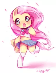 Size: 1122x1452 | Tagged: adorasexy, artist:born-to-die, clothes, cute, featureless crotch, female, fluttershy, midriff, schoolgirl, school uniform, sexy, shyabetes, skirt, solo, solo female, stockings, suggestive, upskirt