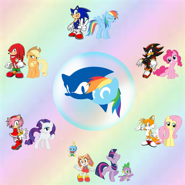 Size: 6600x6600 | Tagged: absurd resolution, amy rose, applejack, artist:fuzon-s edits, artist:nightfire3024, background pony strikes again, chao, cheese, copy and paste, cream the rabbit, crossover, derpibooru import, fluttershy, knuckles the echidna, mane seven, mane six, miles "tails" prower, pinkie pie, rainbow dash, rarity, safe, shadow the hedgehog, sonic the hedgehog (series), spike, twilight sparkle, vector