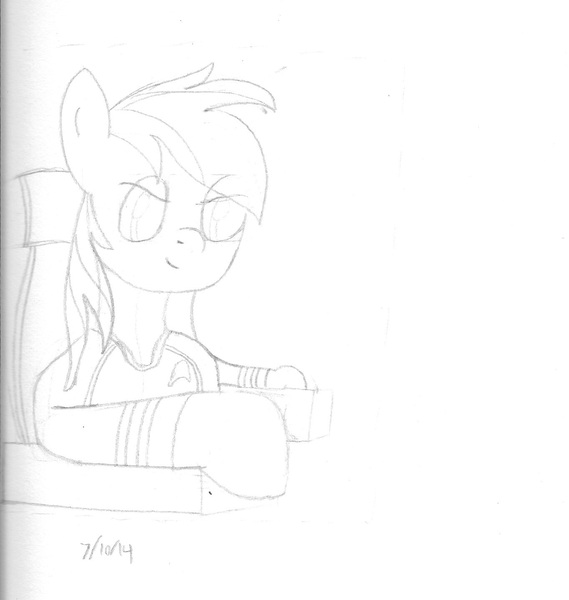 Size: 1363x1438 | Tagged: artist:wynarity, blog, crossover, lens flare, monochrome, pencil drawing, rainbow dash, safe, science fiction, solo, star trek, traditional art, uss enterprise