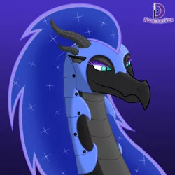 Size: 800x800 | Tagged: artist:moonlight-pen, bust, derpibooru import, dragon, dragonified, nightmare moon, safe, solo, species swap