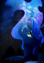 Size: 1267x1810 | Tagged: safe, artist:uglytree, derpibooru import, princess luna, solo, stargazing