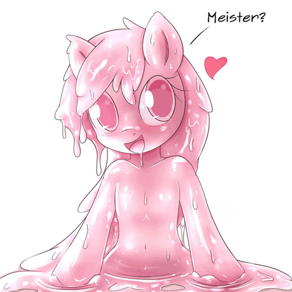 Size: 750x750 | Tagged: animated, artist:aryanne, blushing, color cycling, derpibooru import, dripping, female, german, goo pony, happy, heart, jelly, leaning, liquids, master, oc, oc:aryanne, original species, photoshop, puddle, rainbow effect, safe, seizure warning, slime, solo, unofficial characters only, upper body