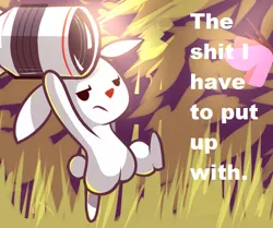 Size: 407x340 | Tagged: angel bunny, annoyed, artist:karzahnii, camera, derpibooru import, image macro, meme, safe, solo, vulgar