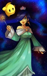 Size: 1976x3184 | Tagged: artist:dhui, clothes, cosplay, costume, derpibooru import, ear piercing, earring, female, human, humanized, jewelry, nintendo, piercing, princess luna, reference, rosalina, safe, solo, stars, super mario bros., super mario galaxy, wand