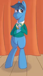 Size: 720x1280 | Tagged: safe, artist:modding madness, derpibooru import, toe-tapper, pony, bipedal, bottomless, bowtie, clothes, goatee, male, ponytones, ponytones outfit, solo, stage, stallion, suave