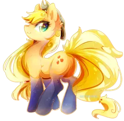 Size: 2051x2000 | Tagged: safe, artist:koveliana, derpibooru import, applejack, chromatic aberration, color porn, fireproof boots, heart eyes, looking back, simple background, solo, transparent background, wingding eyes