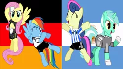 Size: 720x405 | Tagged: safe, artist:ironm17, artist:j4lambert, derpibooru import, bon bon, fluttershy, lyra heartstrings, rainbow dash, sweetie drops, 2014, argentina, bipedal, clothes, final, football, german flag, germany, image, jersey, jpeg, short-sleeved goalkeeper jersey, world cup