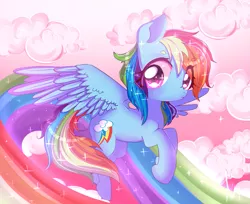 Size: 991x807 | Tagged: safe, artist:siukii, artist:suzuii, derpibooru import, rainbow dash, collaboration, flying, rainbow trail, scrunchy face, solo