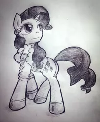 Size: 1003x1224 | Tagged: safe, artist:pw211, derpibooru import, rarity, clothes, monochrome, solo, traditional art