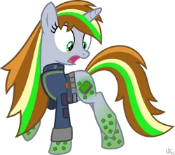 Size: 1024x904 | Tagged: safe, artist:starlessnight22, derpibooru import, oc, oc:littlepip, unofficial characters only, pony, saiyan, unicorn, fallout equestria, fanfic, clothes, cutie mark, dragon ball z, fallout, fanfic art, female, hooves, horn, image, mare, open mouth, pipbuck, png, rainbow power, rainbow power-ified, simple background, solo, super saiyan, transparent background, vault suit