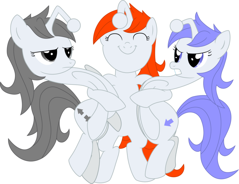 Size: 4000x3088 | Tagged: safe, artist:ragerer, artist:zephyrc, derpibooru import, edit, oc, oc:apathia, oc:discentia, oc:karma, unofficial characters only, pony, .svg available, cutie mark, downvote, female, hug, mare, reddit, simple background, transparent background, trio, vector