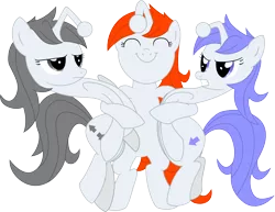 Size: 4000x3088 | Tagged: safe, artist:ragerer, artist:zephyrc, derpibooru import, edit, oc, oc:apathia, oc:discentia, oc:karma, unofficial characters only, pony, .svg available, cutie mark, downvote, female, hug, mare, reddit, simple background, transparent background, trio, vector