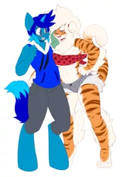 Size: 2045x2969 | Tagged: anthro, artist:buxbi, big cat, blushing, breasts, buxbight, commission, derpibooru import, flirt, furry, non-mlp oc, oc, oc:buxbi, oc:light shine, suggestive, teasing, tiger, unofficial characters only