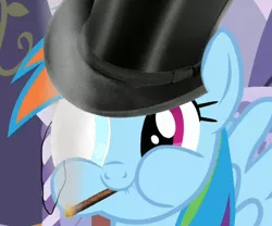 Size: 437x363 | Tagged: artist:paultorsynocobnik, cigar, derpibooru import, hat, monocle, rainbow dash, rainbow dash always dresses in style, safe, solo, top hat