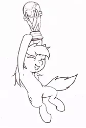 Size: 678x1007 | Tagged: safe, artist:i am nude, derpibooru import, oc, oc:aryanne, unofficial characters only, pony, 2014, armpits, bipedal, black and white, domination, excited, football, germany, glow, grayscale, monochrome, nation ponies, nazi, precious, sketch, solo, standing, swastika, traditional art, trophy, victory, world cup