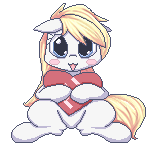 Size: 150x145 | Tagged: animated, artist:randy, aryanbetes, blushing, cute, derpibooru import, ear fluff, eyelashes, eyes, heart, hug, innocent, oc, oc:aryanne, open mouth, pet, pillow, pixel art, plushie, puffy cheeks, safe, simple background, small, soft, solo, tiny, transparent background, unofficial characters only