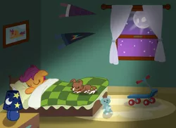 Size: 10297x7500 | Tagged: absurd resolution, artist:mactavish1996, artist:zoevulpez, bed, derpibooru import, dic, lamp, moon, paint, princess luna, safe, scootaloo, scooter, vector, window, winona