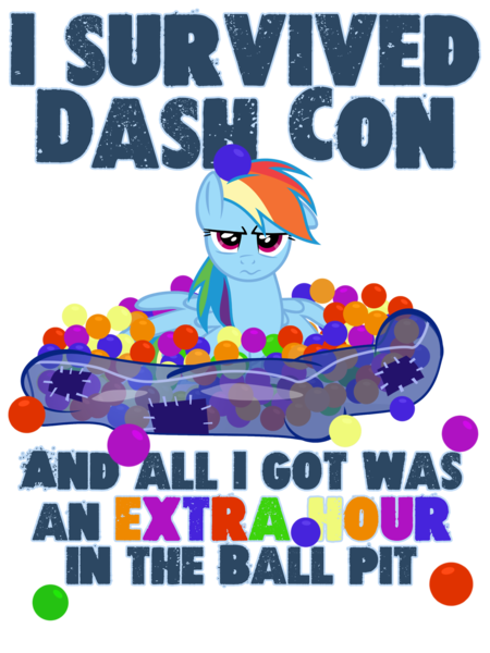 Size: 1280x1707 | Tagged: artist:pixelkitties, ball, ball pit, dashcon, derpibooru import, extra hour, rainbow dash, safe, simple background, solo, text, transparent background