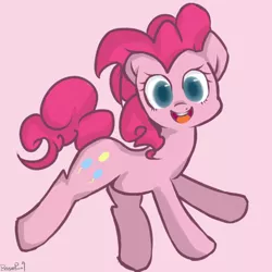 Size: 1000x1000 | Tagged: dead source, safe, artist:berseepon09, derpibooru import, pinkie pie, pony, cute, diapinkes, looking at you, open mouth, pink background, pixiv, simple background, solo
