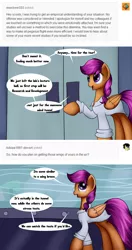 Size: 3600x6808 | Tagged: artist:grennadder, ask, clothes, derpibooru import, lab coat, safe, scientist, scientist scoots, scootaloo, solo, tumblr, wind tunnel