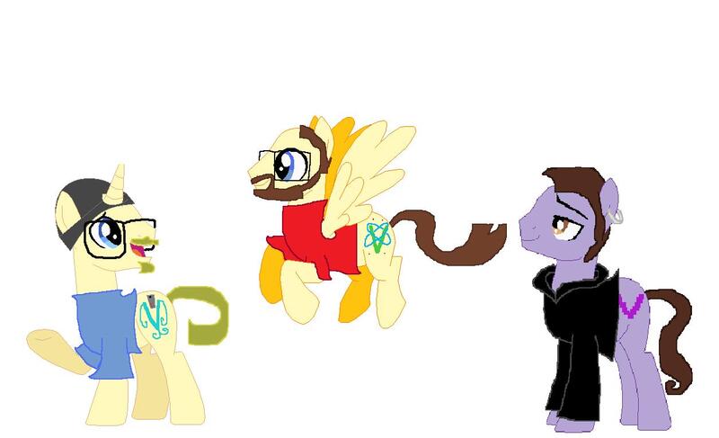 Size: 1254x764 | Tagged: artist:artrlr, derpibooru import, jake roper, kevin lieber, michael stevens, ponified, safe, vsauce, vsauce2, vsauce3