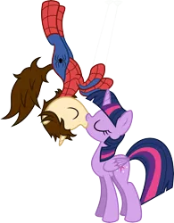 Size: 7500x9629 | Tagged: safe, artist:mactavish1996, artist:zoevulpez, derpibooru import, twilight sparkle, twilight sparkle (alicorn), alicorn, pony, absurd resolution, crossover, crossover shipping, female, kissing, mare, marvel, peter parker, shipping, spider-man, spiders and magic: rise of spider-mane, spidertwi, upside down kiss