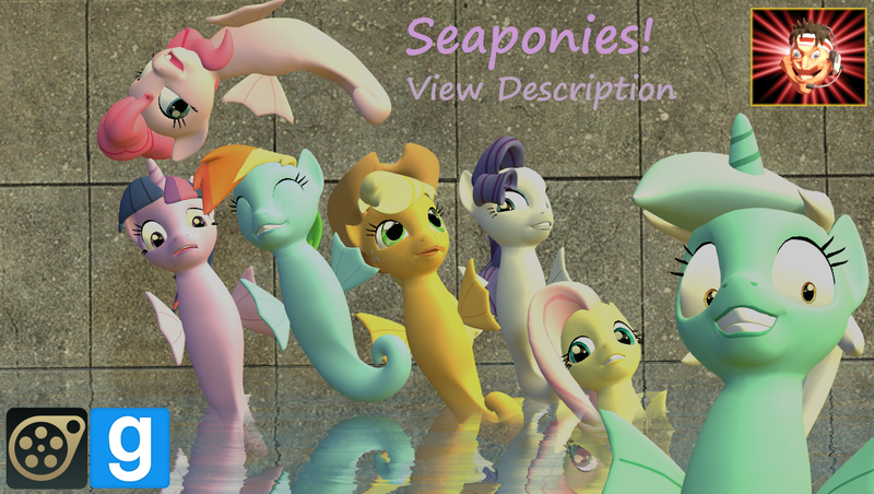 Size: 1360x768 | Tagged: 3d, applejack, artist:benno950, derpibooru import, fluttershy, gmod, irrational exuberance, lyra heartstrings, mane six, missing horn, pinkie pie, rainbow dash, rarity, safe, seaponified, sea pony, seapony applejack, seapony fluttershy, seapony lyra, seapony pinkie pie, seapony rainbow dash, seapony rarity, seapony twilight, species swap, twilight sparkle