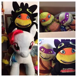 Size: 500x500 | Tagged: safe, derpibooru import, rainbow dash, pegasus, pony, build-a-bear, donatello, female, how to train your dragon, irl, mare, michelangelo, photo, plushie, teenage mutant ninja turtles, tmnt 2012, toothless the dragon