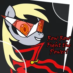 Size: 925x925 | Tagged: safe, artist:doctorgiratina, derpibooru import, derpy hooves, pegasus, pony, cape, clothes, kamina, kamina sunglasses, row row fight tha powah, solo, tengen toppa gurren lagann