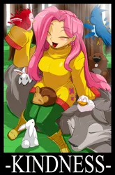 Size: 1538x2337 | Tagged: animal, artist:shonuff44, breasts, clothes, cute, derpibooru import, female, fluttershy, human, humanized, oversized clothes, safe, shyabetes, solo, sweatershy