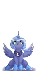 Size: 1000x1987 | Tagged: artist:hattonslayden, derpibooru import, filly, looking up, open mouth, princess luna, safe, sitting, solo, spread wings, woona