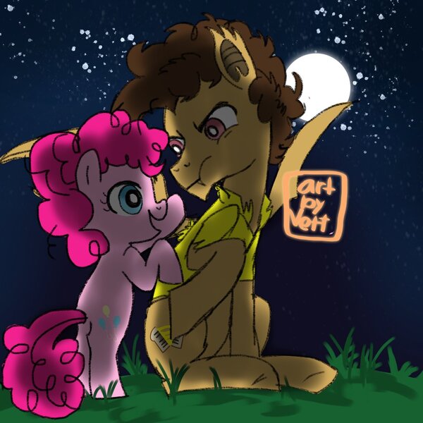 Size: 1024x1024 | Tagged: safe, artist:carranzis, derpibooru import, cheese sandwich, pinkie pie, bat pony, pony, cheesebat, cute, filly, full moon, night, race swap