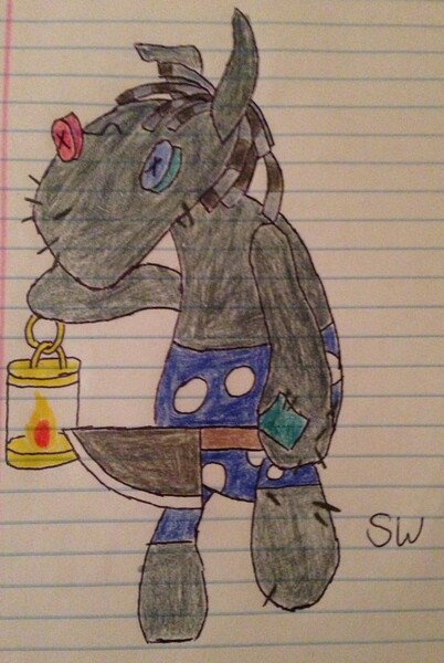 Size: 2064x3078 | Tagged: artist:silent_witness, crossover, derpibooru import, final fantasy, knife, lantern, lined paper, safe, smarty pants, solo, terrible, tonberry, traditional art
