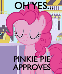 Size: 469x565 | Tagged: animated, approved, cropped, derpibooru import, edit, edited screencap, nodding, pinkie pie, raised hoof, safe, screencap, smiling, solo, sweet and elite