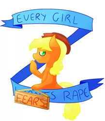 Size: 717x827 | Tagged: applejack, artist:navybud, banner, derpibooru import, mouthpiece, old banner, rape, semi-grimdark, solo, suggestive