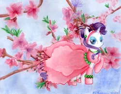 Size: 3409x2652 | Tagged: artist:kelseyleah, clothes, derpibooru import, dress, peach blossoms, rarity, safe, solo, traditional art