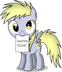 Size: 3228x3734 | Tagged: artist:notlikelyanartist, cute, derpabetes, derpibooru import, derpy hooves, diabetes, filly, mouth hold, muffin, note, safe, solo, that pony sure does love muffins
