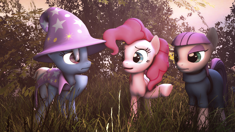 Size: 1920x1080 | Tagged: safe, artist:sourcerabbit, derpibooru import, maud pie, pinkie pie, trixie, 3d, source filmmaker