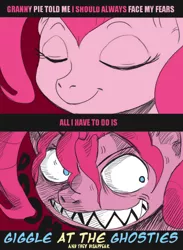 Size: 702x960 | Tagged: artist needed, semi-grimdark, artist:thepolymath, derpibooru import, edit, pinkie pie, pony, comic, female, mare, smiling, solo, soul eater