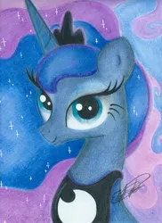 Size: 2512x3456 | Tagged: safe, artist:jackie00liza, derpibooru import, princess luna, cute, looking at you, smiling, solo, traditional art