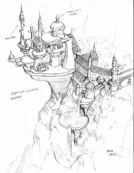 Size: 991x1280 | Tagged: artist:baron engel, canterlot castle, derpibooru import, drawing, monochrome, pencil drawing, safe, scenery, sketch, traditional art