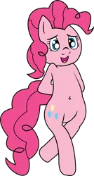 Size: 1557x2900 | Tagged: suggestive, artist:saburodaimando, derpibooru import, pinkie pie, pony, belly button, bipedal, cute, diapinkes, female, requesting outfits, solo, solo female