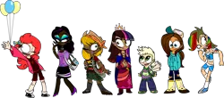 Size: 1280x562 | Tagged: applejack, artist:mushroomcookiebear, balloon, dark skin, derpibooru import, diversity, fluttershy, human, humanized, mane seven, mane six, natural hair color, pinkie pie, rainbow dash, rarity, safe, spike, twilight sparkle, twilight sparkle (alicorn), why meph why