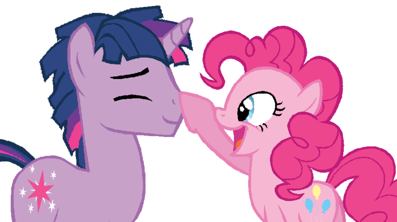 Size: 925x517 | Tagged: safe, artist:dilemmas4u, derpibooru import, pinkie pie, twilight sparkle, boop, dusk shine, duskpie, female, half r63 shipping, male, rule 63, shipping, show accurate, simple background, straight, transparent background, twinkie