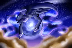 Size: 2000x1348 | Tagged: artist:goosebumps-fan57, cloud, cloudy, derpibooru import, moon, night, princess luna, safe, solo, tangible heavenly object