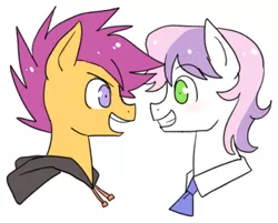 Size: 492x395 | Tagged: artist:megarexetera, blushing, derpibooru import, eye contact, happy, open mouth, rule 63, safe, scootaloo, scooteroll, silver bell, smiling