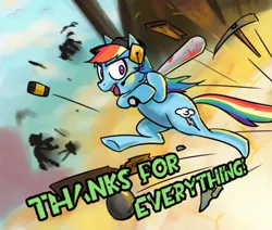 Size: 500x423 | Tagged: semi-grimdark, artist:vyperion, derpibooru import, rainbow dash, baseball bat, blood, crossover, scout, team fortress 2