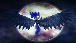 Size: 1920x1080 | Tagged: safe, artist:barrfind, derpibooru import, princess luna, glowing eyes, impossibly large wings, large wings, solo, spread wings