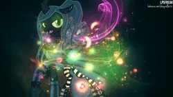 Size: 1920x1080 | Tagged: alternate hairstyle, artist:gabriev666, artist:illumnious, goth, lens flare, lights, ponymania, queen chrysalis, safe, solo, swirls, vector, wallpaper